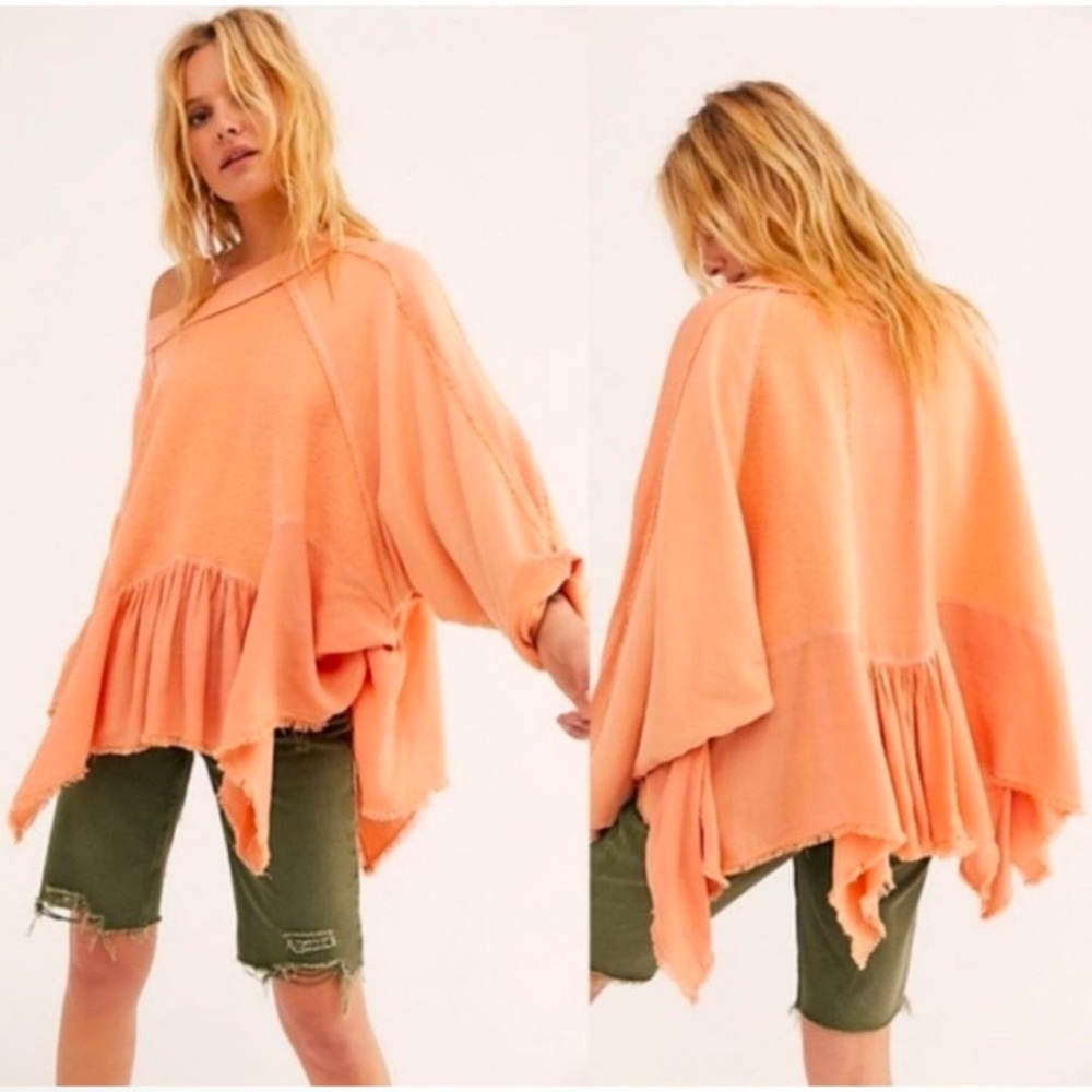 Free People Gold Duster Peach Asymmetrical Top Sz S